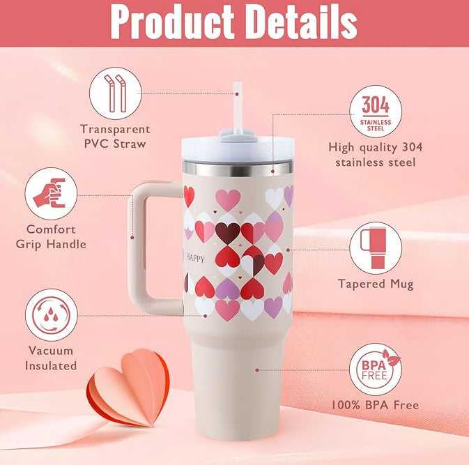 Stainless Steel Tumbler With Handle Straw Insulated