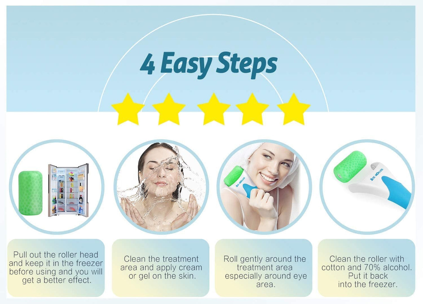 MARZAHAR Ice Roller for Face &amp; Eye Puffiness Relief, Cold Gel Ice Face Roller Massager - Ice Roller Cool Roller For Face Eye Body Facial Shaping Anti Wrinkle Ice Roller Massager Smooth Skin ( Random Color )