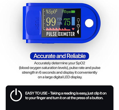 Pulse Oximeter Fingertip Monit Blood Oxygen Saturation (SpO2) and Pulse Rate Monitors- Portable Single Color LED Display [Battery Included]