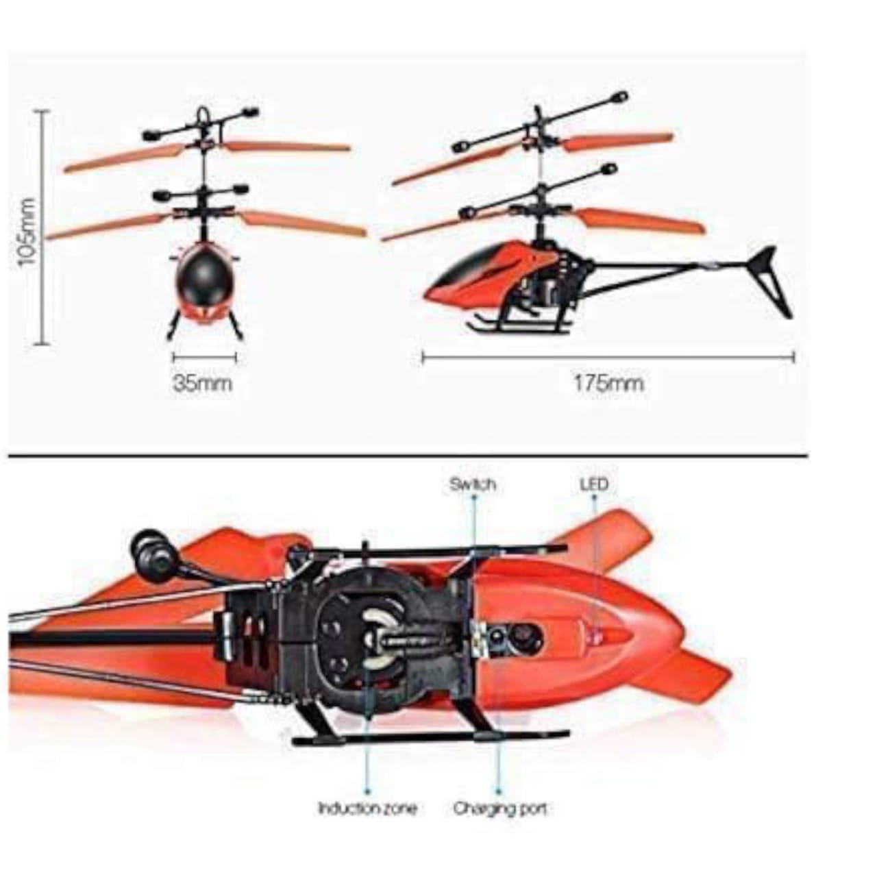 Infrared Induction LED Helicopter – Hand Sensor Controlled, Rechargeable Flying Toy | Helicopter For Children | Toy For Baby - Random Color - Model: JQ-1111