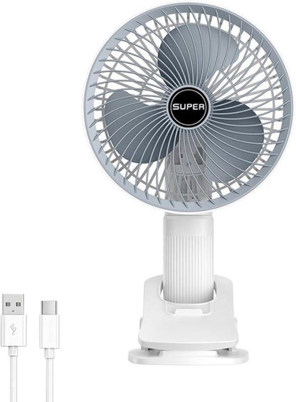 Rechargeable Desk Fan With Sturdy Clamp, Strong Airflow With 360° Rotation