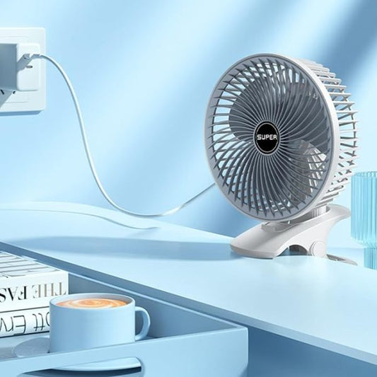 Rechargeable Desk Fan With Sturdy Clamp, Strong Airflow With 360° Rotation
