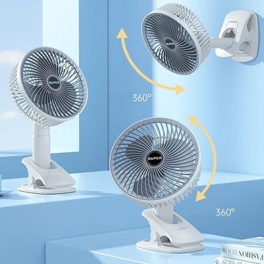 Rechargeable Desk Fan With Sturdy Clamp, Strong Airflow With 360° Rotation